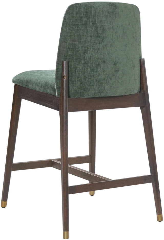 Alt view image 6 of 7 - Indoor Wooden Upholstered Counter Stool, Walnut Finish with Green Cushion Set, Green Walnut, Fabric, Plywood and Rubber