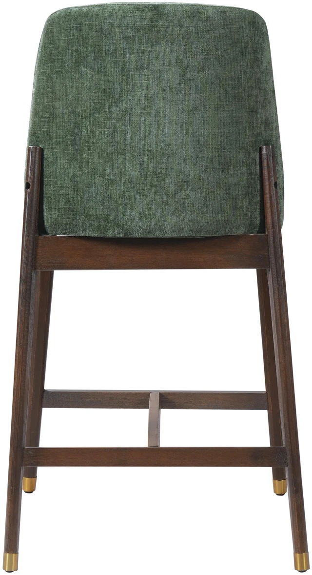 Alt view image 7 of 7 - Indoor Wooden Upholstered Counter Stool, Walnut Finish with Green Cushion Set, Green Walnut, Fabric, Plywood and Rubber