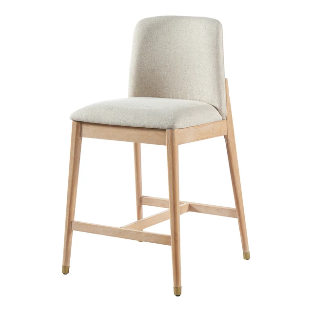 Alt view image 3 of 7 - Indoor Wooden Upholstered Counter Stool, Natural Finish with Beige Cushion Set, Beige Natural, Polyester and Rubber