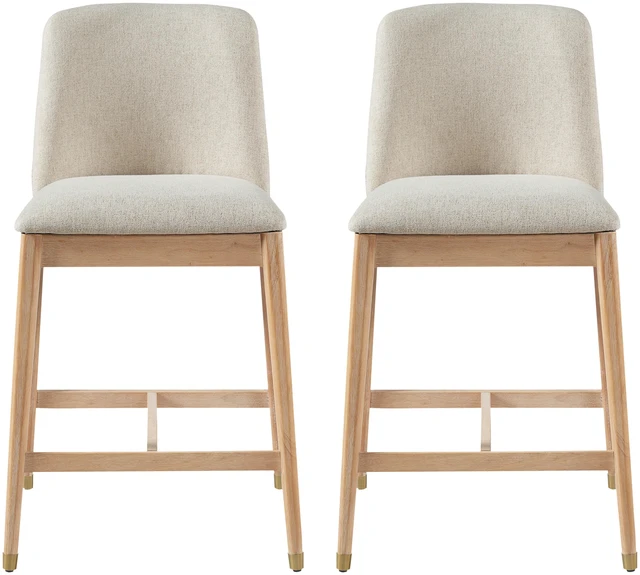 Main image of Indoor Wooden Upholstered Counter Stool, Natural Finish with Beige Cushion Set, Beige Natural, Polyester and Rubber