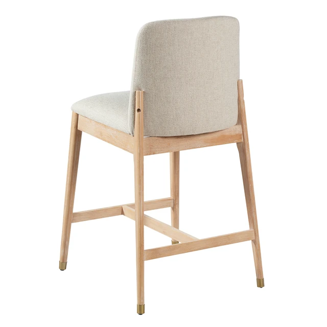 Alt view image 5 of 7 - Indoor Wooden Upholstered Counter Stool, Natural Finish with Beige Cushion Set, Beige Natural, Polyester and Rubber