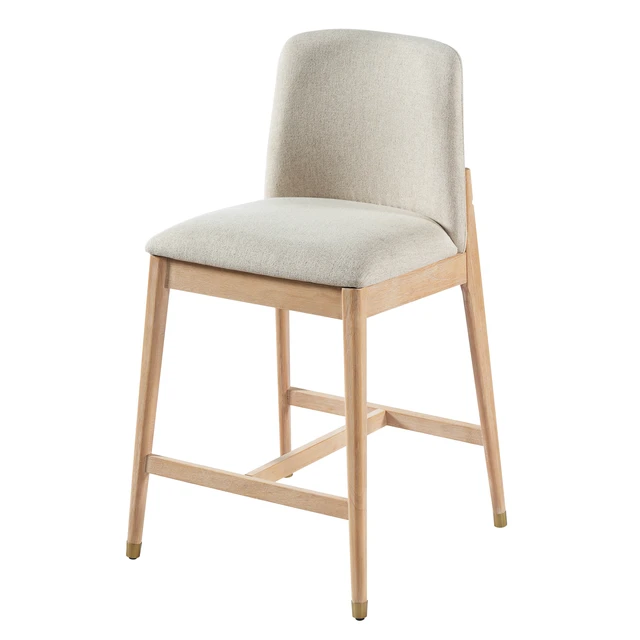 Alt view image 7 of 7 - Indoor Wooden Upholstered Counter Stool, Natural Finish with Beige Cushion Set, Beige Natural, Polyester and Rubber