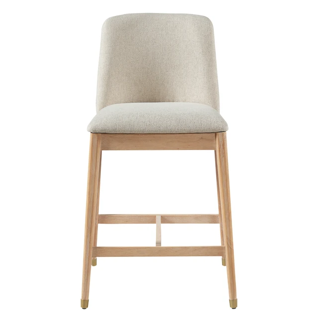 Alt view image 2 of 7 - Indoor Wooden Upholstered Counter Stool, Natural Finish with Beige Cushion Set, Beige Natural, Polyester and Rubber