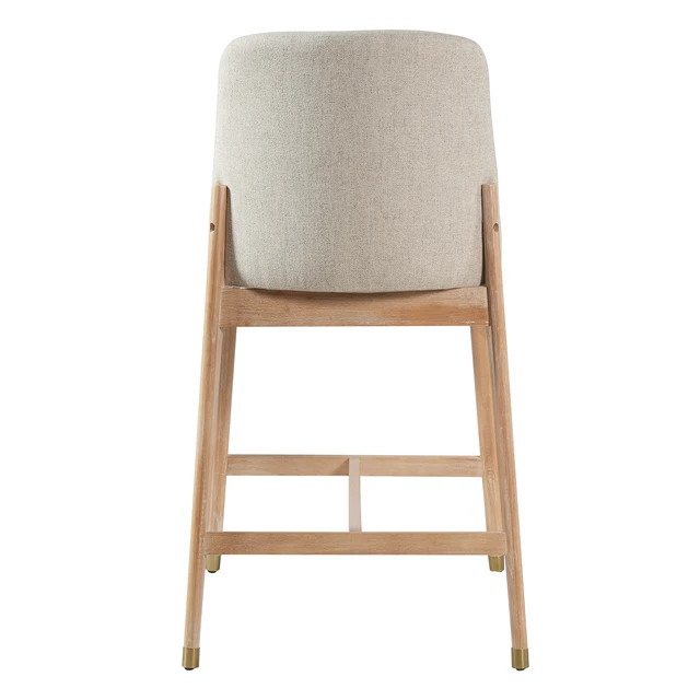 Alt view image 6 of 7 - Indoor Wooden Upholstered Counter Stool, Natural Finish with Beige Cushion Set, Beige Natural, Polyester and Rubber