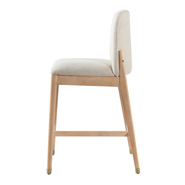 Alt view image 4 of 7 - Indoor Wooden Upholstered Counter Stool, Natural Finish with Beige Cushion Set, Beige Natural, Polyester and Rubber