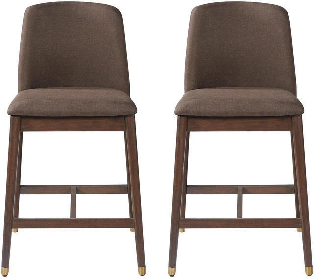 Main image of Indoor Wooden Upholstered Counter Stool, Walnut Finish with Taupe Cushion Set, Taupe Walnut, Fabric, Plywood and Rubber