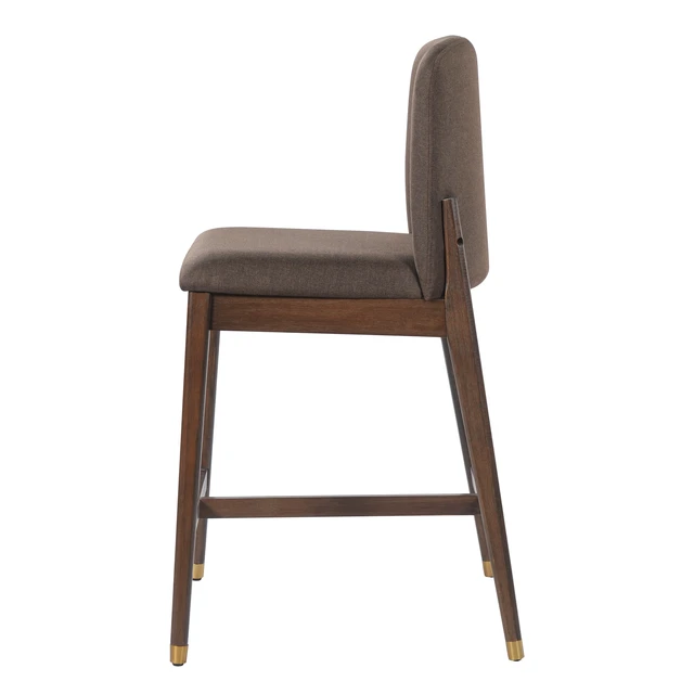 Alt view image 5 of 7 - Indoor Wooden Upholstered Counter Stool, Walnut Finish with Taupe Cushion Set, Taupe Walnut, Fabric, Plywood and Rubber