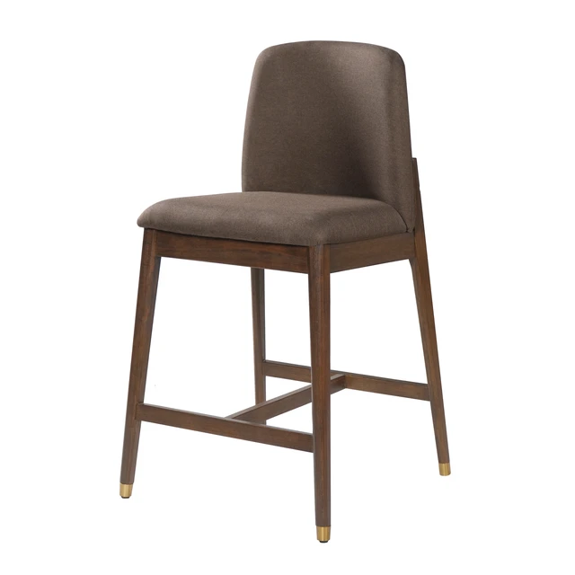 Alt view image 4 of 7 - Indoor Wooden Upholstered Counter Stool, Walnut Finish with Taupe Cushion Set, Taupe Walnut, Fabric, Plywood and Rubber