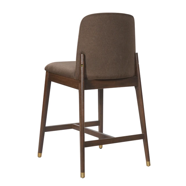 Alt view image 6 of 7 - Indoor Wooden Upholstered Counter Stool, Walnut Finish with Taupe Cushion Set, Taupe Walnut, Fabric, Plywood and Rubber