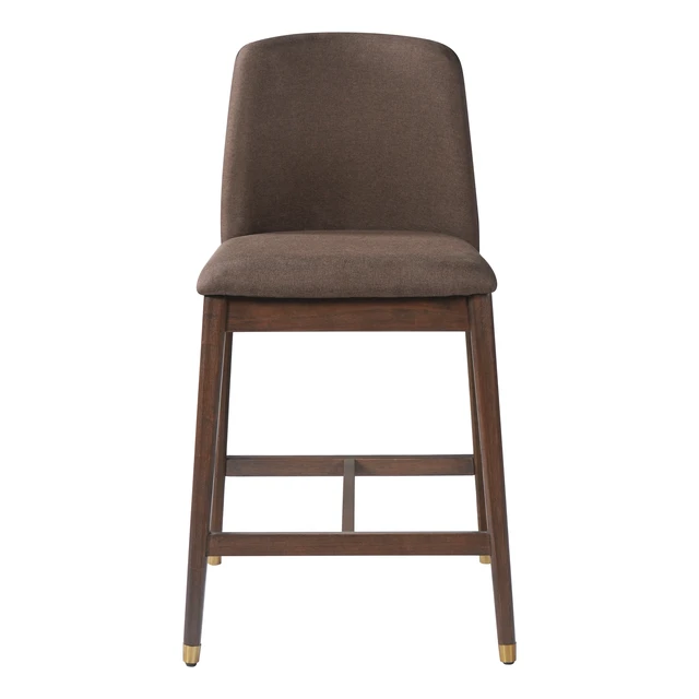 Alt view image 3 of 7 - Indoor Wooden Upholstered Counter Stool, Walnut Finish with Taupe Cushion Set, Taupe Walnut, Fabric, Plywood and Rubber