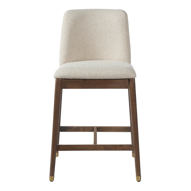 Alt view image 4 of 7 - Indoor Wooden Upholstered Counter Stool, Walnut Finish with Beige Cushion Set, Beige Walnut, Polyester and Rubber Wood