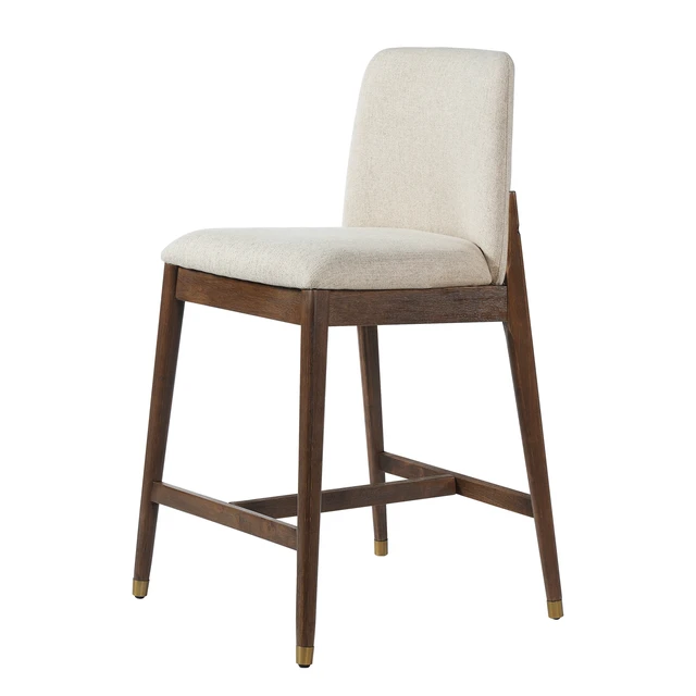 Alt view image 5 of 7 - Indoor Wooden Upholstered Counter Stool, Walnut Finish with Beige Cushion Set, Beige Walnut, Polyester and Rubber Wood