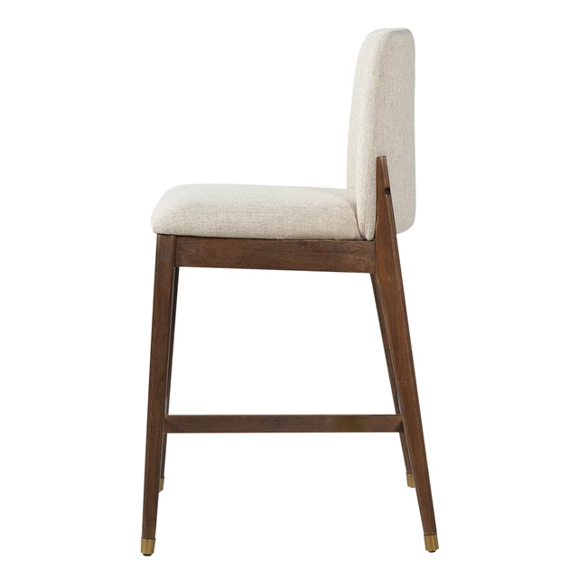 Alt view image 6 of 7 - Indoor Wooden Upholstered Counter Stool, Walnut Finish with Beige Cushion Set, Beige Walnut, Polyester and Rubber Wood