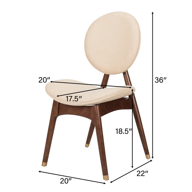 Alt view image 3 of 7 - Indoor Dining Chair Set, Beige Brown, Wood and Fabric, Seating for Dining
