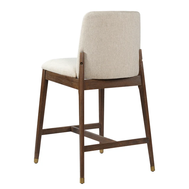 Alt view image 7 of 7 - Indoor Wooden Upholstered Counter Stool, Walnut Finish with Beige Cushion Set, Beige Walnut, Polyester and Rubber Wood