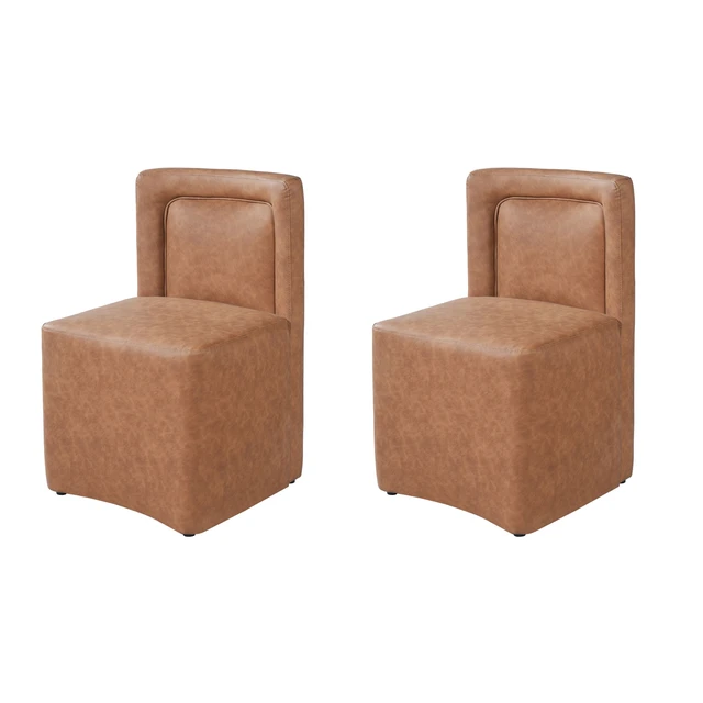 Alt view image 4 of 7 - Set Upholstered Dining Chairs, Fully Assembled 400 LBS Capacity, Camel, Plywood and PU, Seating for Dining