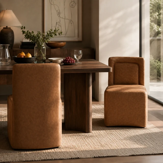 Alt view image 2 of 7 - Set Upholstered Dining Chairs, Fully Assembled 400 LBS Capacity, Camel, Plywood and PU, Seating for Dining