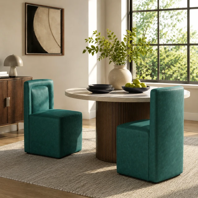 Main image of Set Upholstered Dining Chairs, Fully Assembled 400 LBS Capacity, Green, Plywood and PU, Seating for Dining