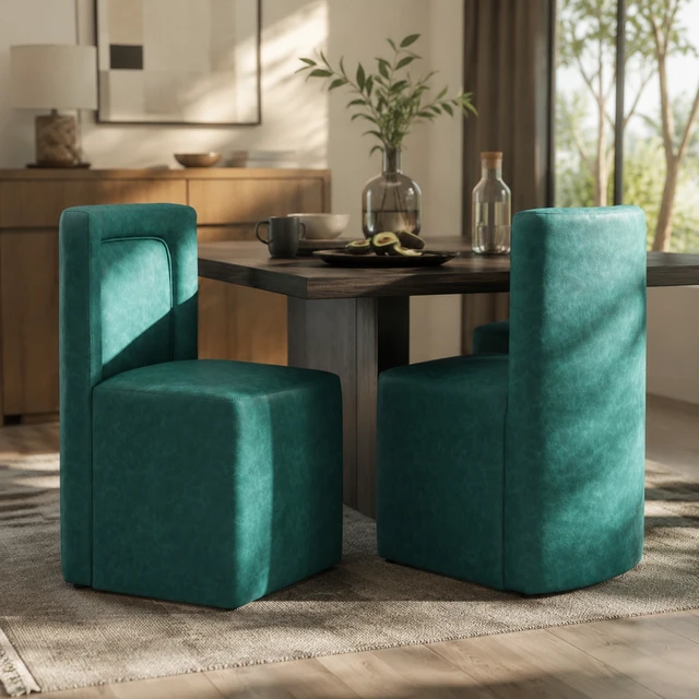 Alt view image 2 of 7 - Set Upholstered Dining Chairs, Fully Assembled 400 LBS Capacity, Green, Plywood and PU, Seating for Dining