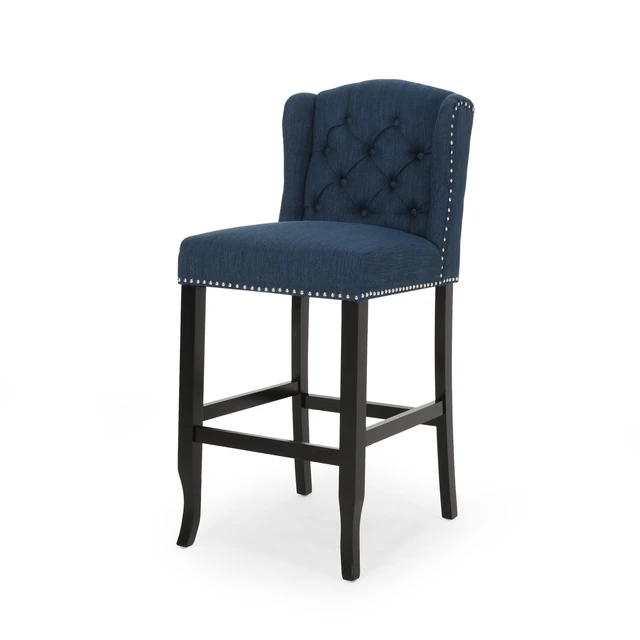 Alt view image 5 of 7 - Vienna Fabric Tufted Wingback 31 Inch Counter Stools, Set, Navy Blue, Seating for Dining