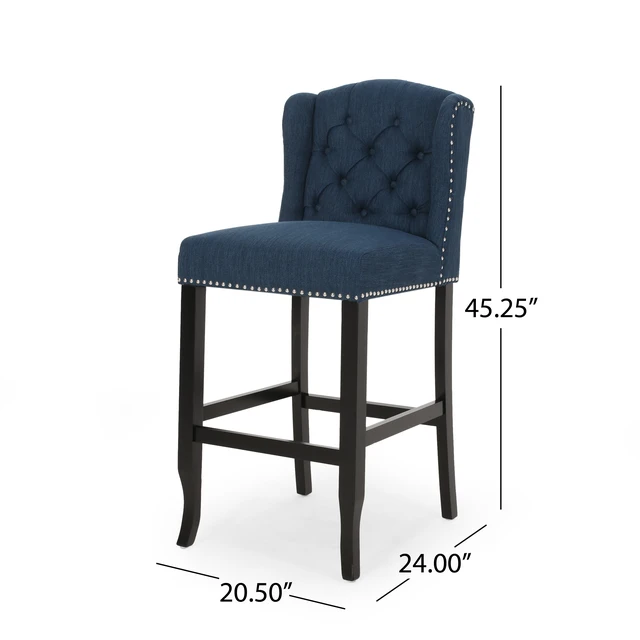 Alt view image 4 of 7 - Vienna Fabric Tufted Wingback 31 Inch Counter Stools, Set, Navy Blue, Seating for Dining