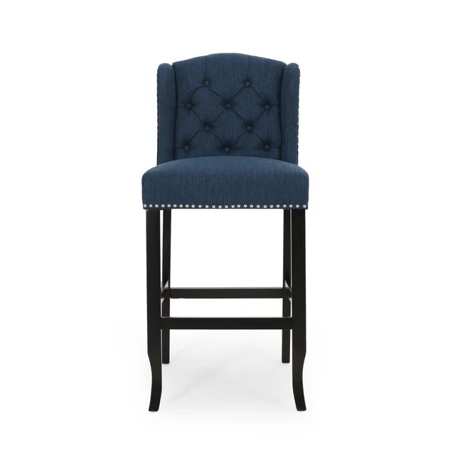 Alt view image 7 of 7 - Vienna Fabric Tufted Wingback 31 Inch Counter Stools, Set, Navy Blue, Seating for Dining