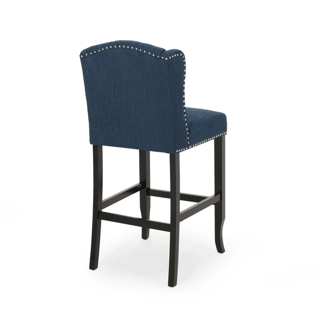 Alt view image 6 of 7 - Vienna Fabric Tufted Wingback 31 Inch Counter Stools, Set, Navy Blue, Seating for Dining