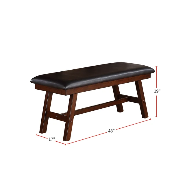 Alt view image 2 of 5 - Faux Leather Dining Bench, Walnut, Rubber Wood, Seating for Dining