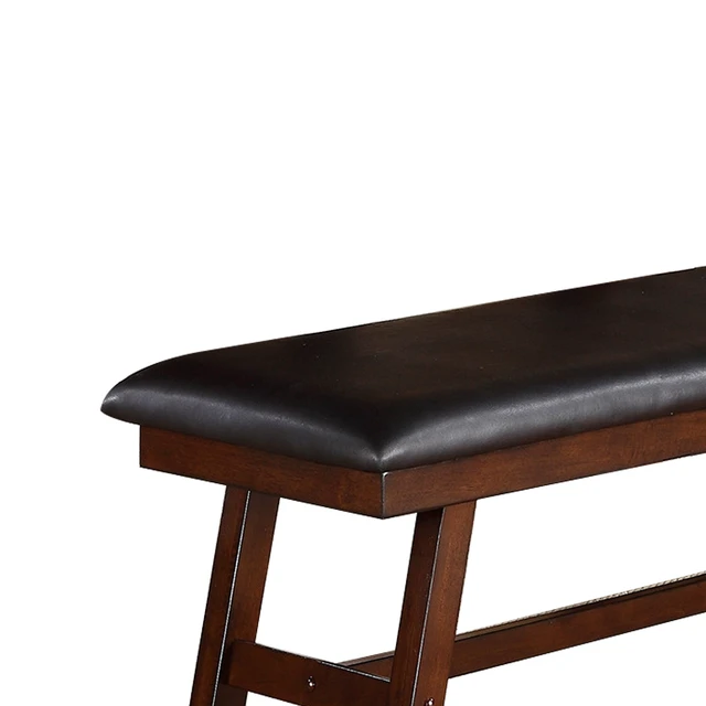 Alt view image 3 of 5 - Faux Leather Dining Bench, Walnut, Rubber Wood, Seating for Dining