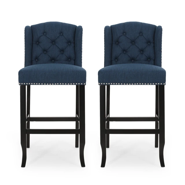 Alt view image 3 of 7 - Vienna Fabric Tufted Wingback 31 Inch Counter Stools, Set, Navy Blue, Seating for Dining