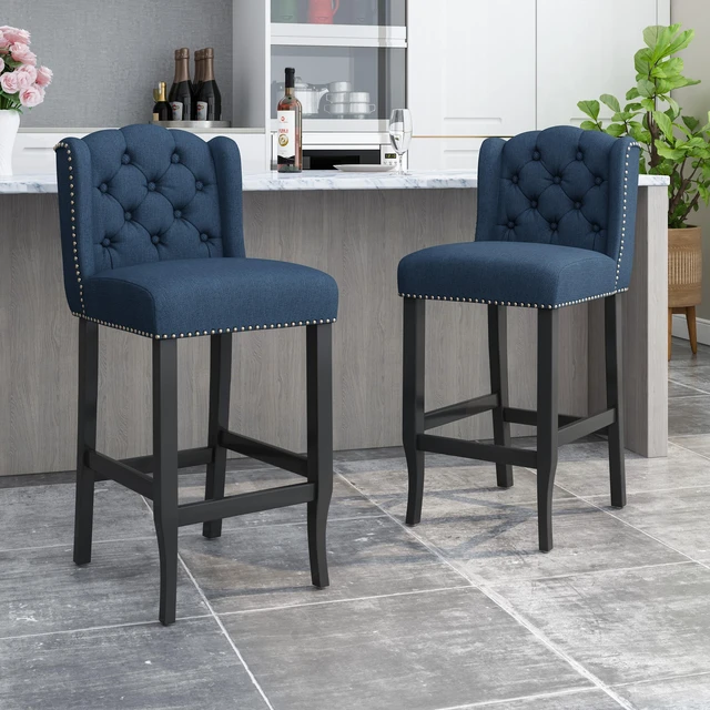 Main image of Vienna Fabric Tufted Wingback 31 Inch Counter Stools, Set, Navy Blue, Seating for Dining