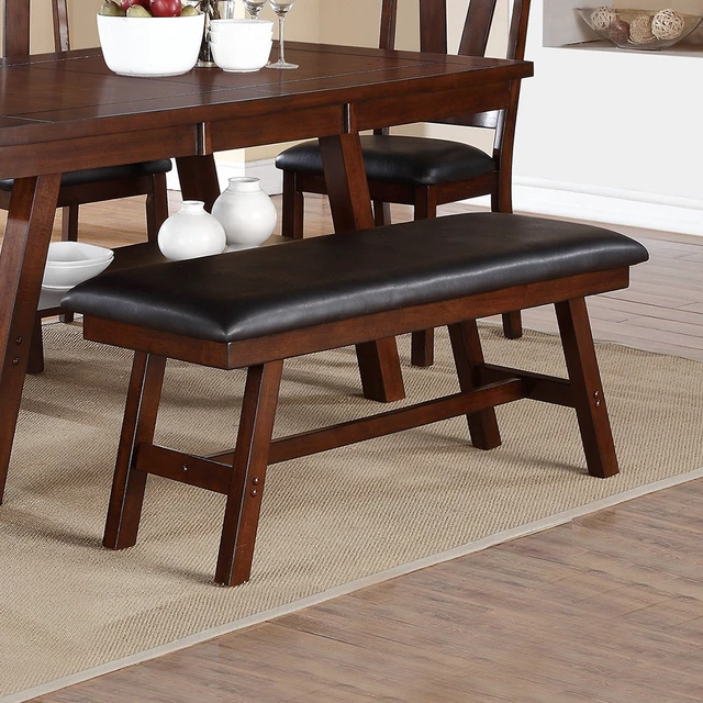 Alt view image 4 of 5 - Faux Leather Dining Bench, Walnut, Rubber Wood, Seating for Dining
