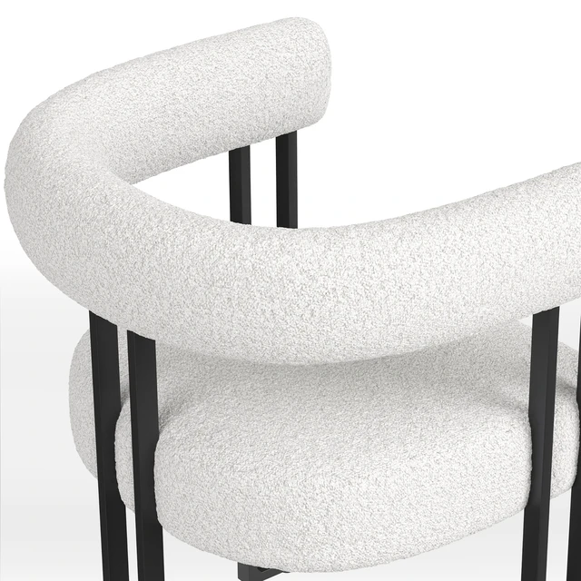 Alt view image 6 of 7 - Set Upholstered Dining Arm Chairs, Bouclé Fabric Accent Chairs with Metal Frame Armchairs with Cushioned Seat and Back