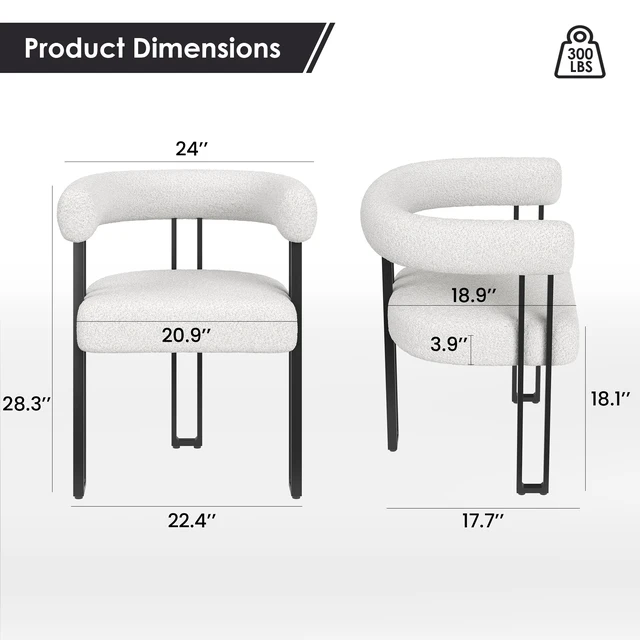 Alt view image 7 of 7 - Set Upholstered Dining Arm Chairs, Bouclé Fabric Accent Chairs with Metal Frame Armchairs with Cushioned Seat and Back