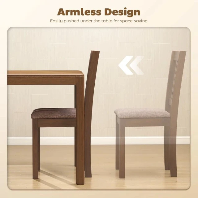 Alt view image 4 of 7 - Soft Upholstered Kitchen Chairs, Dining Chairs Set, Brown Light, Foam, Linen and Rubber Wood, Seating for Dining