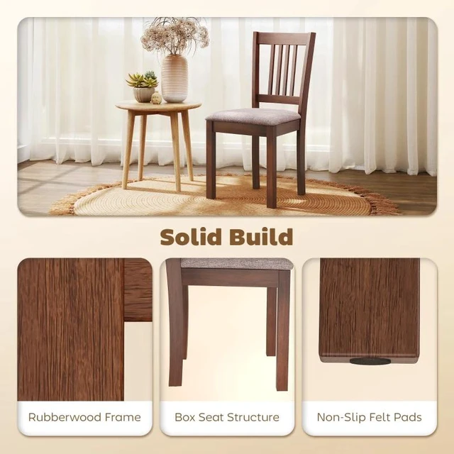 Alt view image 6 of 7 - Soft Upholstered Kitchen Chairs, Dining Chairs Set, Brown Light, Foam, Linen and Rubber Wood, Seating for Dining
