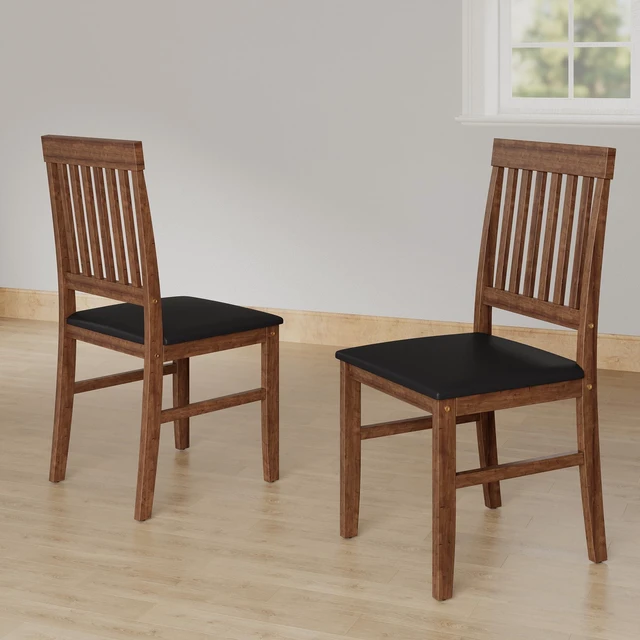 Main image of Leather Upholstered Dining Chairs Set, Brown, PVC, Solid Wood and MDF, Seating for Dining