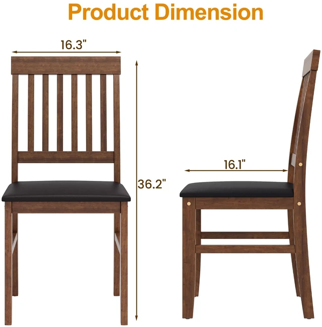 Alt view image 2 of 7 - Leather Upholstered Dining Chairs Set, Brown, PVC, Solid Wood and MDF, Seating for Dining