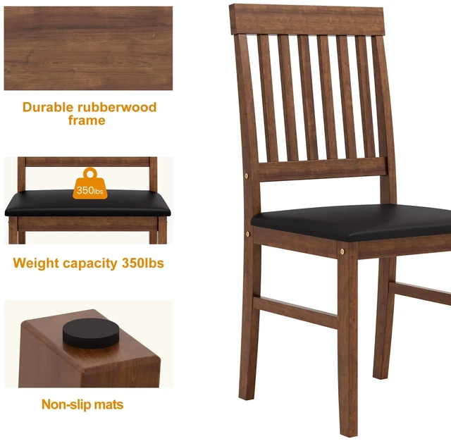Alt view image 4 of 7 - Leather Upholstered Dining Chairs Set, Brown, PVC, Solid Wood and MDF, Seating for Dining