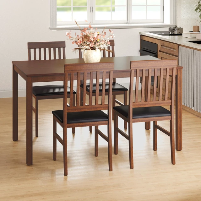 Alt view image 6 of 7 - Leather Upholstered Dining Chairs Set, Brown, PVC, Solid Wood and MDF, Seating for Dining