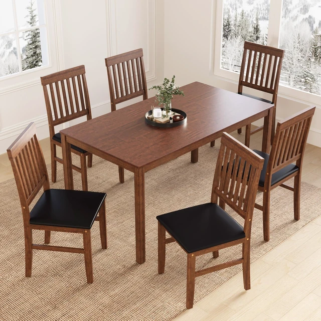 Alt view image 7 of 7 - Leather Upholstered Dining Chairs Set, Brown, PVC, Solid Wood and MDF, Seating for Dining