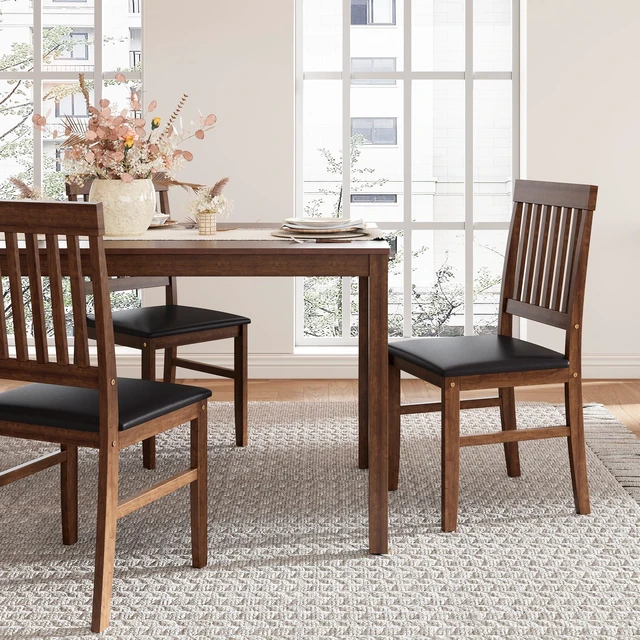 Alt view image 5 of 7 - Leather Upholstered Dining Chairs Set, Brown, PVC, Solid Wood and MDF, Seating for Dining