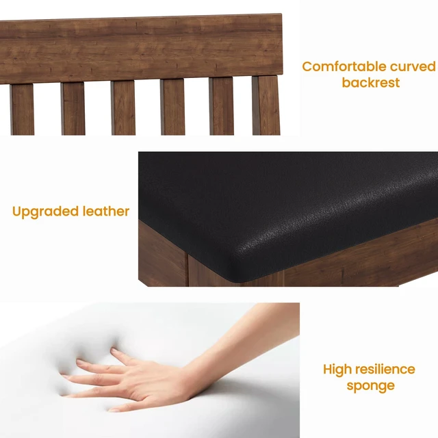 Alt view image 3 of 7 - Leather Upholstered Dining Chairs Set, Brown, PVC, Solid Wood and MDF, Seating for Dining