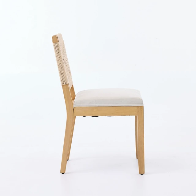 Alt view image 5 of 7 - Mid-Century Rope Rattan Dining Chairs Set, Wooden Dining Chair with Cane Backrest and Padded Seat Linen Upholstered