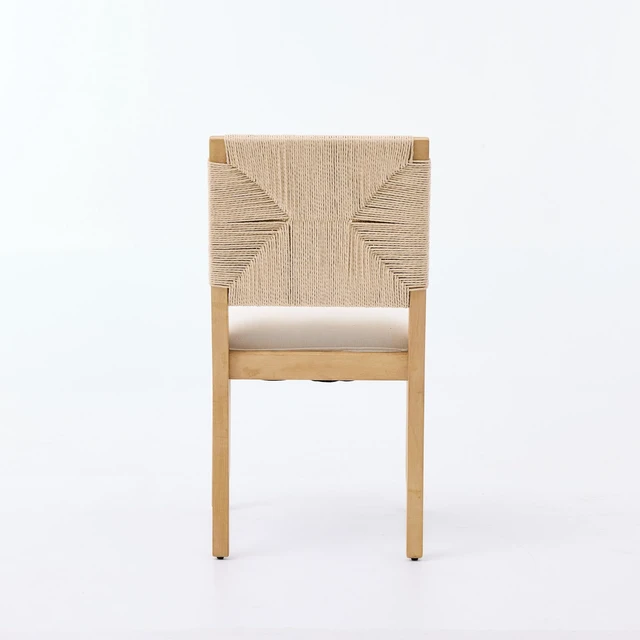 Alt view image 7 of 7 - Mid-Century Rope Rattan Dining Chairs Set, Wooden Dining Chair with Cane Backrest and Padded Seat Linen Upholstered