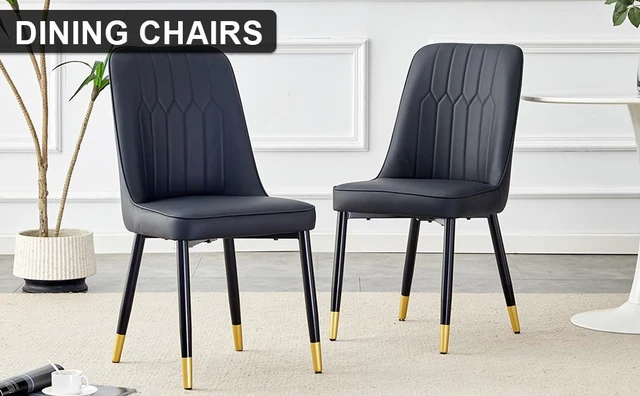 Alt view image 5 of 7 - Dining Chairs and Living Chairs Material and Metal Legs, Suitable for Kitchen Living and Dining 2 Piece Set, Black, PU