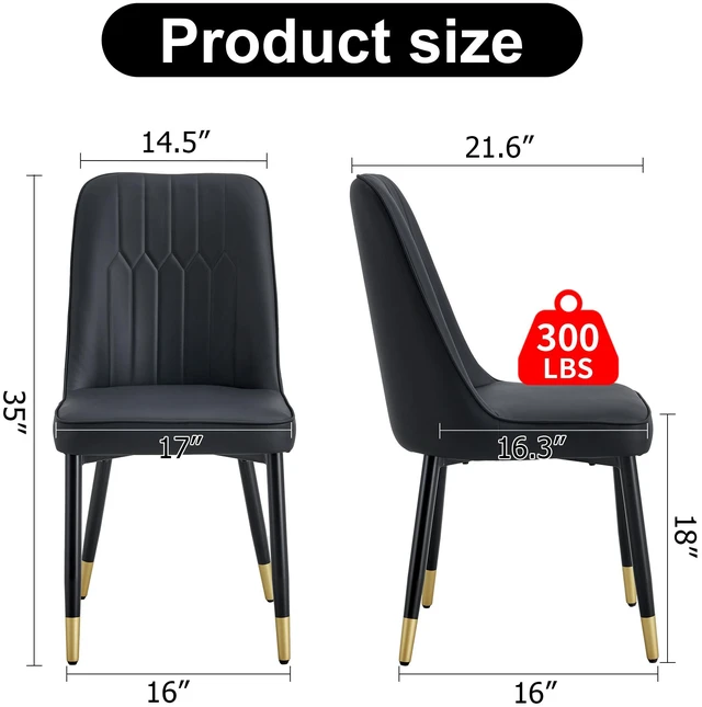 Alt view image 4 of 7 - Dining Chairs and Living Chairs Material and Metal Legs, Suitable for Kitchen Living and Dining 2 Piece Set, Black, PU