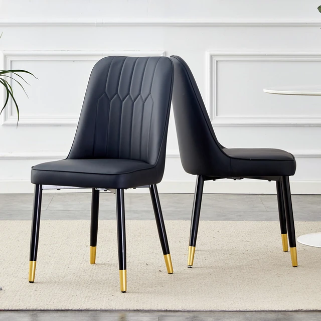 Alt view image 3 of 7 - Dining Chairs and Living Chairs Material and Metal Legs, Suitable for Kitchen Living and Dining 2 Piece Set, Black, PU