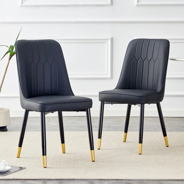 Alt view image 2 of 7 - Dining Chairs and Living Chairs Material and Metal Legs, Suitable for Kitchen Living and Dining 2 Piece Set, Black, PU