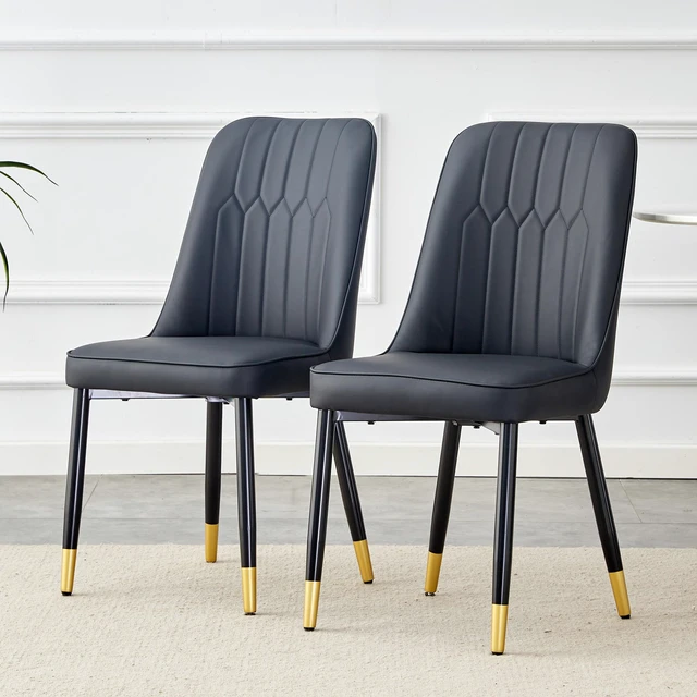 Main image of Dining Chairs and Living Chairs Material and Metal Legs, Suitable for Kitchen Living and Dining 2 Piece Set, Black, PU